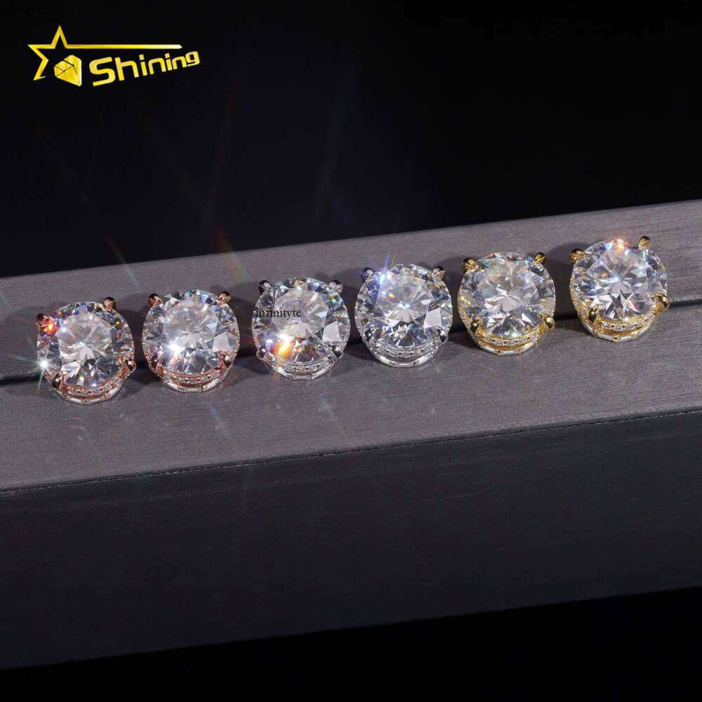 GRA Certificate High Quality Big Size 13mm Dia Iced Out Sier Stud Moissanite Hip Hop Earrings