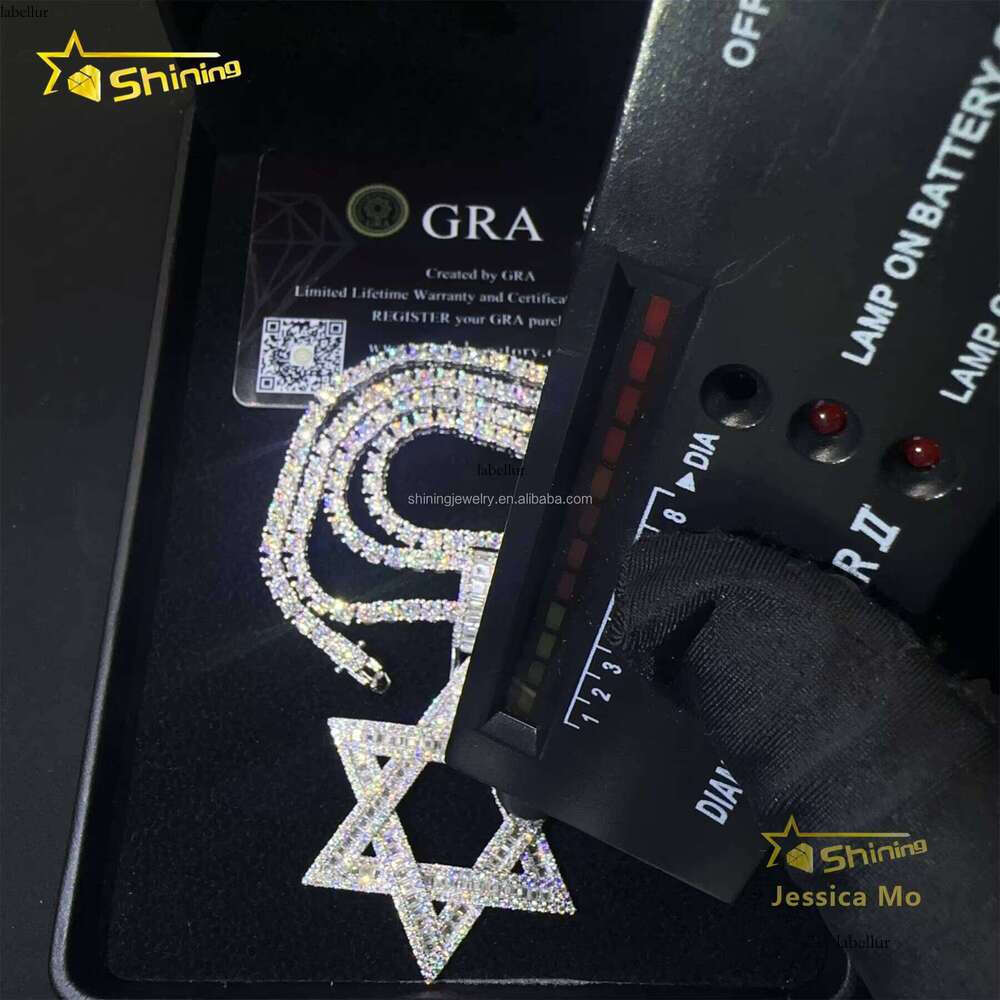 Drop Shipping Hot Selling Iced Out Rapper Sier Vvs Baguette Moissanite Dia Hip Hop Star Pendant Necklace Set
