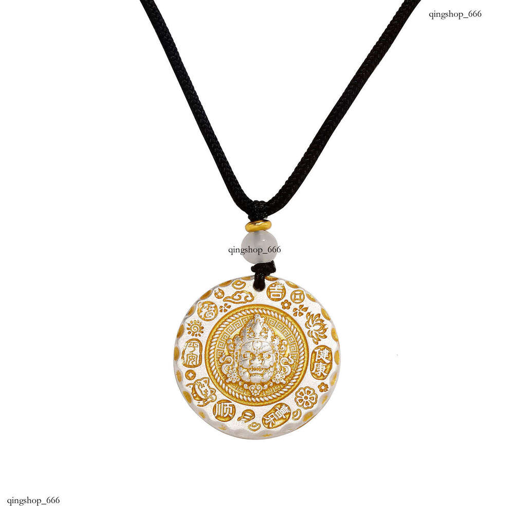 New Chinese Gold-Plated Ethnic Auspicious National Trend Ancient Style Solid Round Necklace for Men and Women Couples Pendant