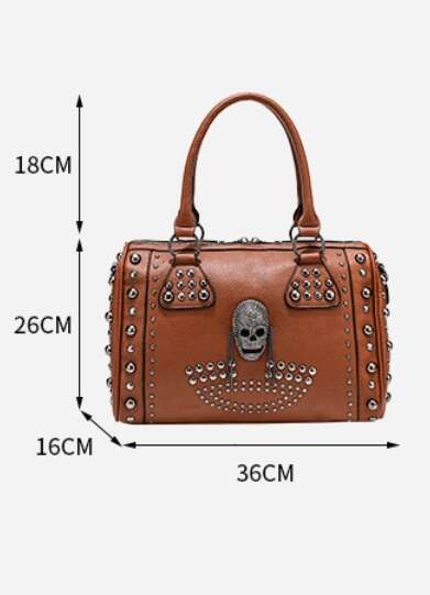 Designer Bags Women's Autumn Winter New Fashion Skull Punk Studded Boston Handbag,Luxury Shoulder Crossbody Large Bag,Hot selling party handbag