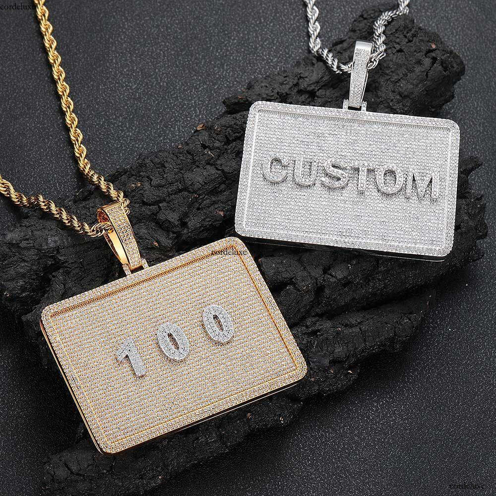 Hip Hop Rectangular Personality Letter Pendant Accessories Moissanite chain Men's Necklace Jewelry