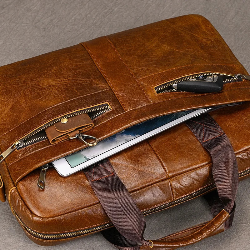 Luufan Genuine Leather Mens Business Handbag 15 Laptop Briefcase Bag Male A4 Document Shoulder Message Computer Bag Work Tote 250804