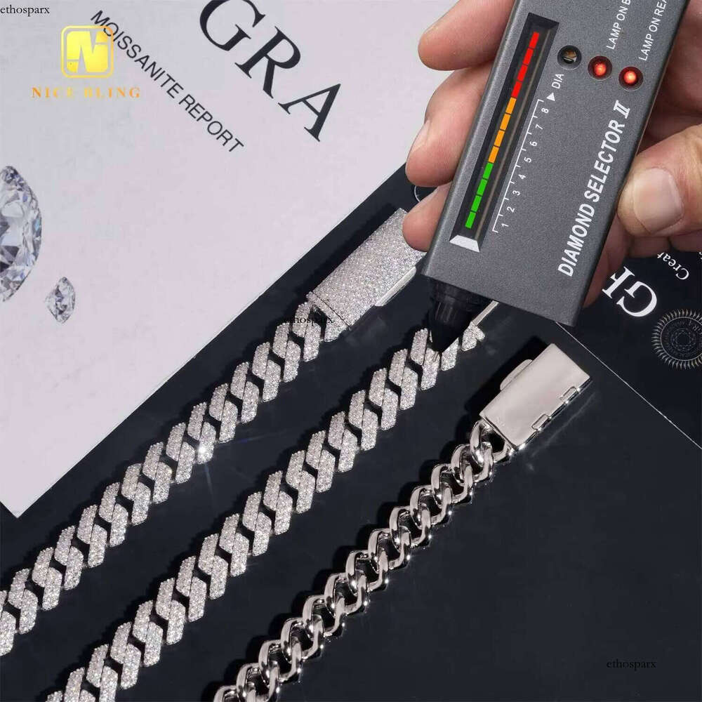 Sale Promotion 10mm Fine Iced Out Dia Cuban Link Chain Hip Hop Jewelry VVS Moissanite Bracelet Necklace for Men