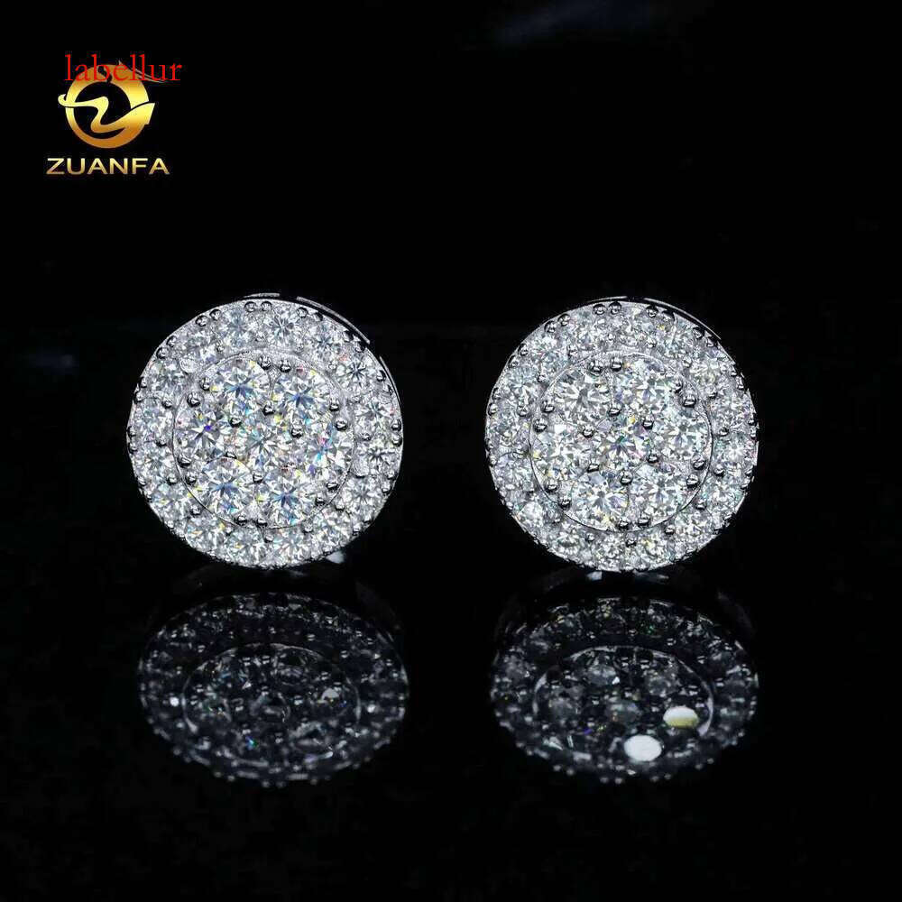 Round Cluster S Pure Sier Gold-Plated Micro Paving Back For Women Men Vvs Sand And Stone Earrings With Screw