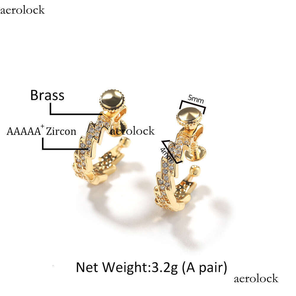 Hip Hop Spiral Buckle Lighing Trendy Street Ins Style Versatile Zircon Stud Earrings for Men Minimalist Personality Ear Clips