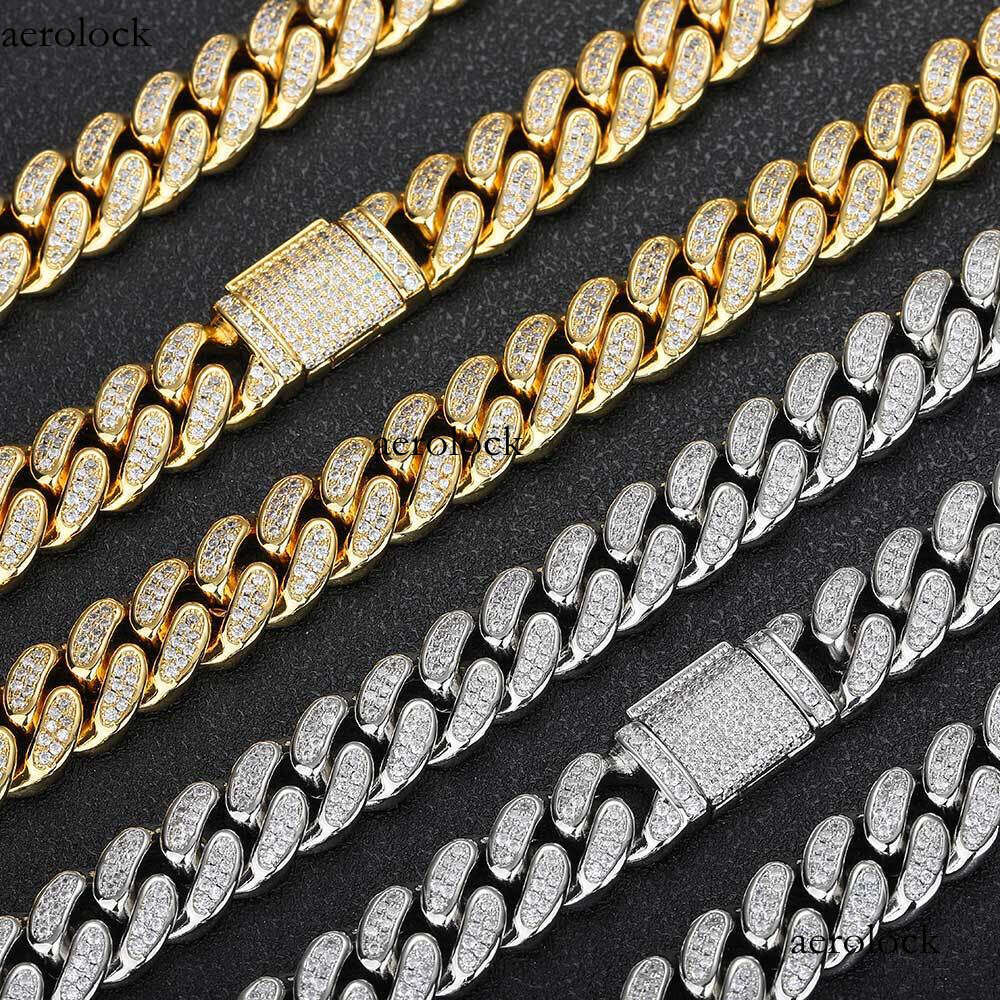 Hip Hop Moissanite chain Necklace 12mm Flip Clasp Double Row Full Dia Cuban Chain Trendy Brand Personality Men's Bracelet