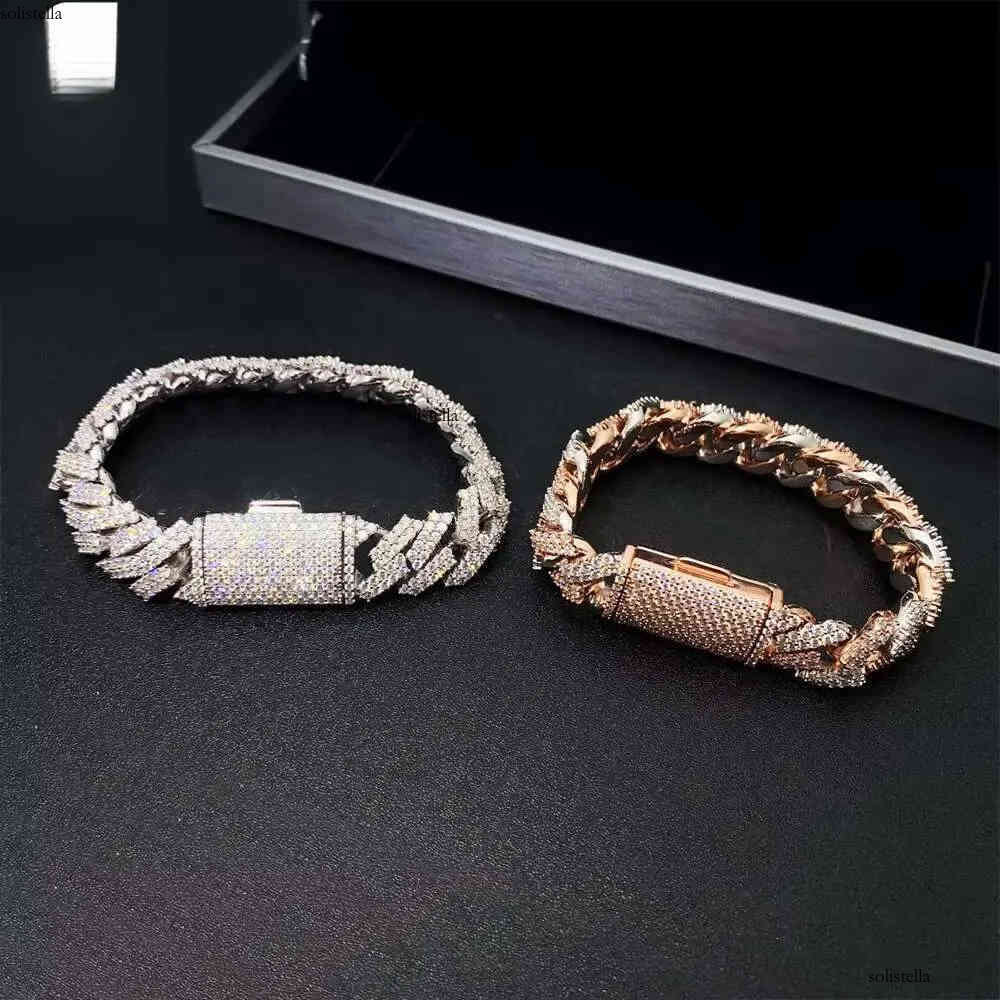 Two Color 15 mm HIP HOP Sterling Sier Moissanite Dia Jewelry Fashion Cuban Link Chain Necklace Bracelet Unisex