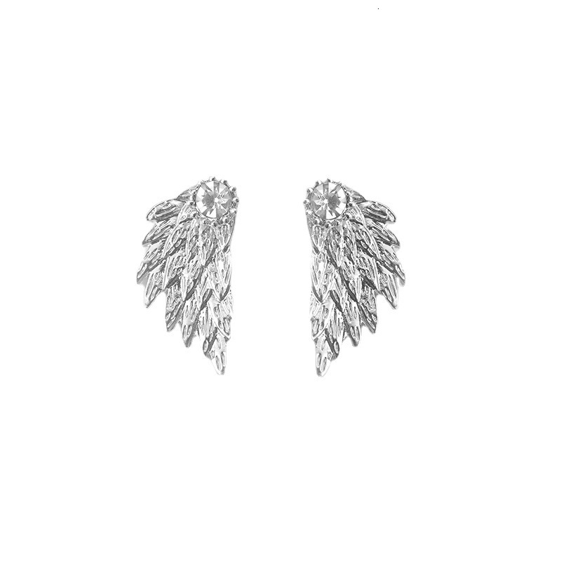 3D Angel Wings Earrings Feather Inlaid Alloy Piercing Studs