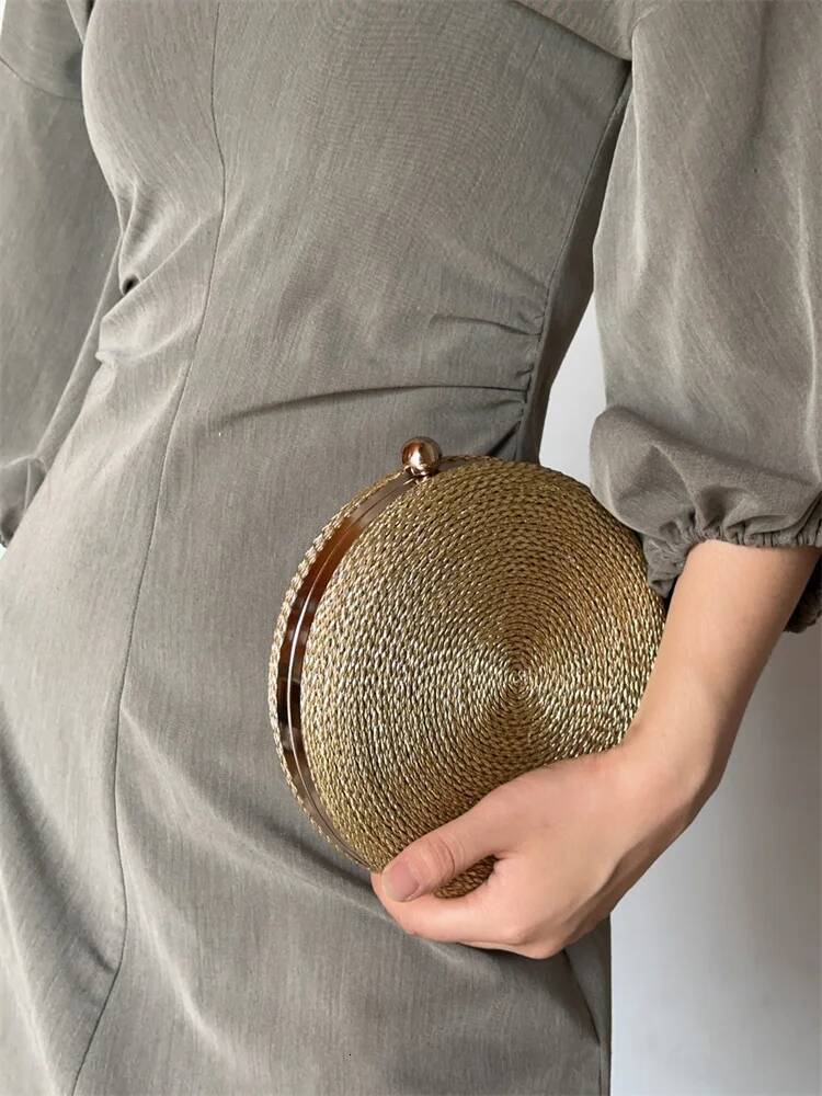 NEW Straw Bags for Women Hand-Woven Rattan Handmade Woven Round Purse Clutch Bag Bohemia Evening bag high-quality