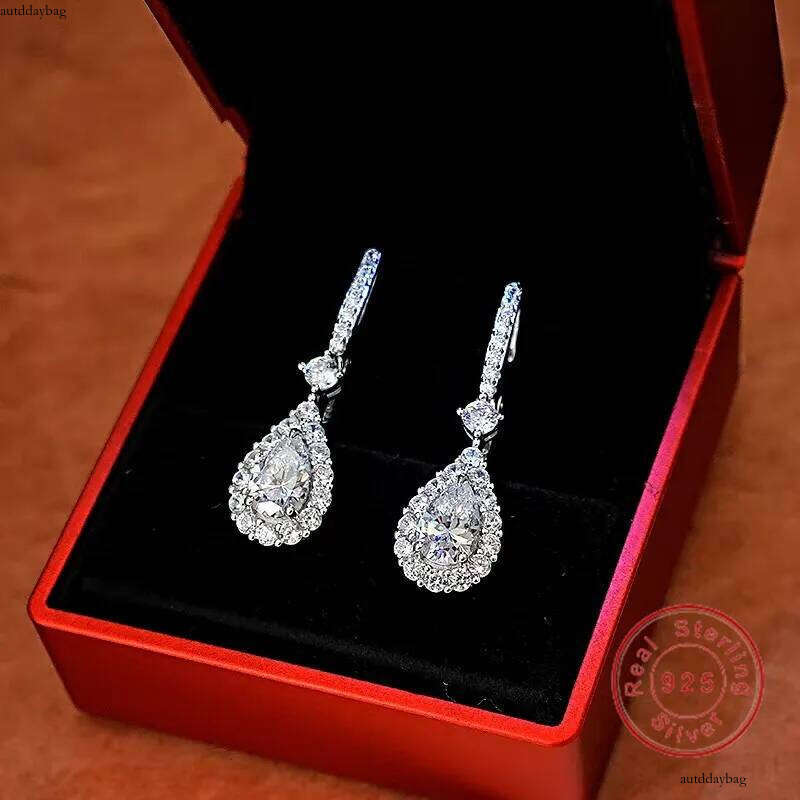 2025 Choucong Brand Dangle Earrings Jewelry Pure 100% Sterling Sier Pear Cut White Moissanite Dia Lady Fashion Water Drop Clip Women Earring Gift
