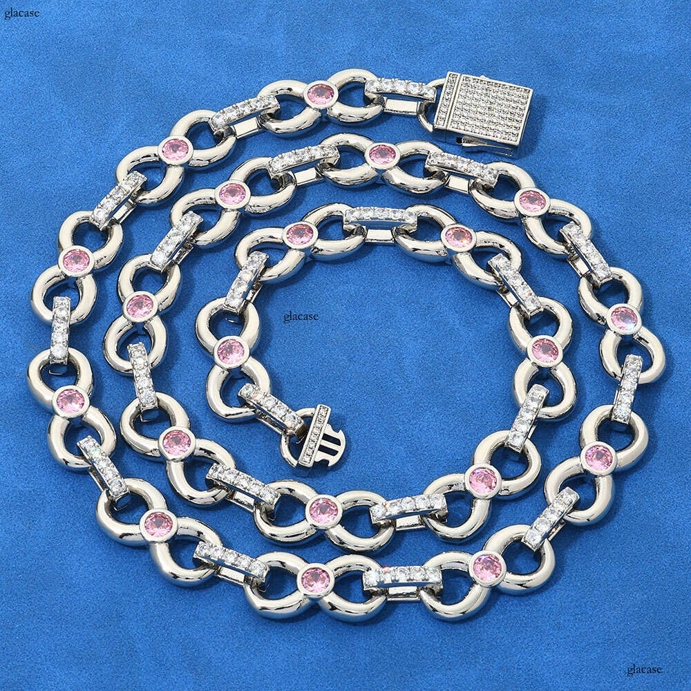 Hip-Hop 12mm Infinity Chain Pink Moissanite chain Men's Necklace Personality Versatile Jewelry