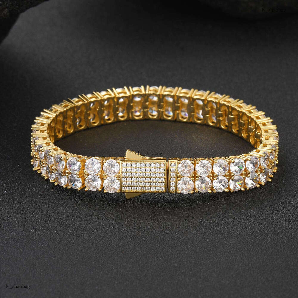 Ins Trend for Men 5mm Double Row Full Dia Zircon Bracelet Hip-Hop Spring Clasp Collarbone Men's Tennis Chain