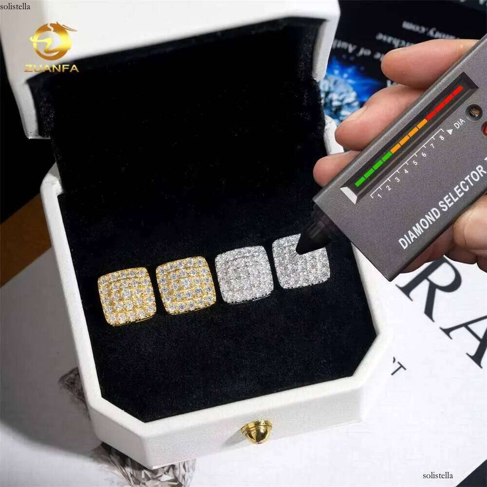 Wholesale Factory Price Sterling Sier White Gold Iced Out Dia Hip Hop Moissanite Earrings