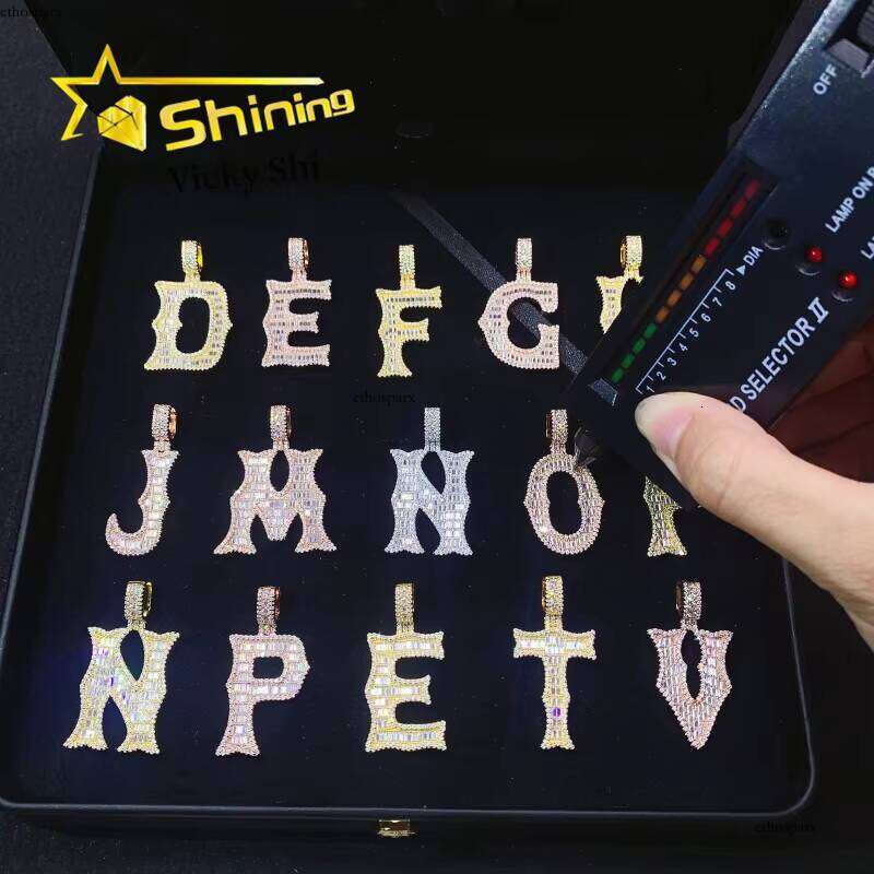 Hot Selling Pass Tester Hip Hop Pendants Sterling Sier a to Z Baguette Moissanite Dia Letter Pendant