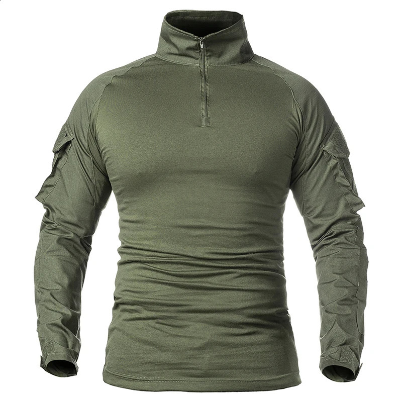 Mens Long Sleeve Combat Shirt 14 Zipper Ripstop Cotton Tactical Shirts Navy Blue Camoufalge Airsoft T 250809