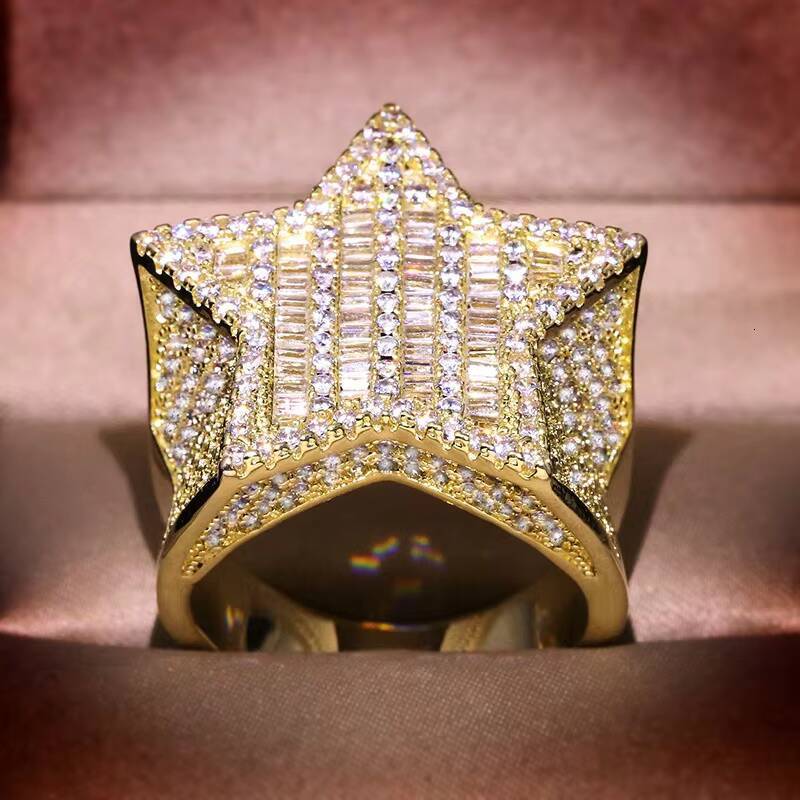 925 silver High Quality Full Diamond European and American Hip-hop Mens Micro Set Moissanite Star Charm Ring