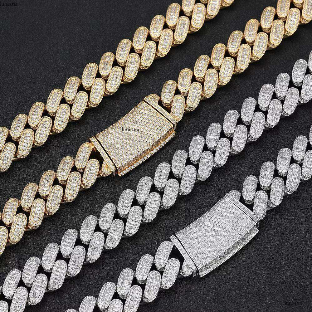 Nuoya Men's 18mm Chain Fine Jewelry HIP HOP Custom Iced Baguette Dia Gold Sier Cuban Bracelet for Gift