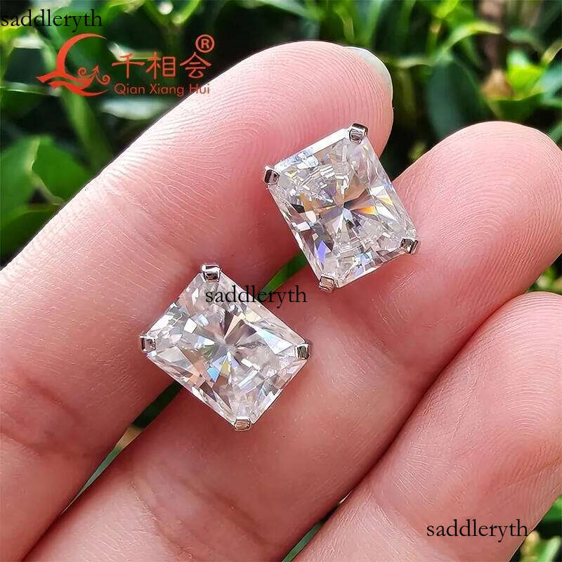 8*10mm radiant shape sier white color D VVS moissanite stone ear stud Earring gift dating women wedding f1 be