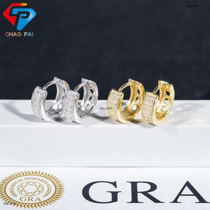 Hip Hop Sier Moissanite Hiphop Trendy Full Dia Electroplated Earrings New Ear Jewelry