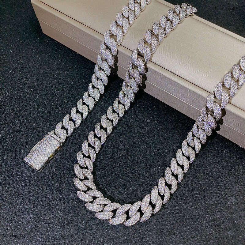 INS Sterling Silver Inlaid Moissanite chain Cuban Chain 12mm Crescent Shape Hip Hop Trendy Brand Men's Bracelet Necklace