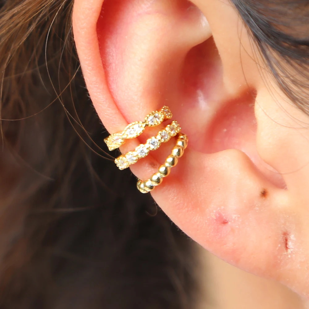 Latest GOLDED stacking cuffs clip earring women girl no piercing classic simple micro pave cz circle 925 sterling silver jewelry 250807