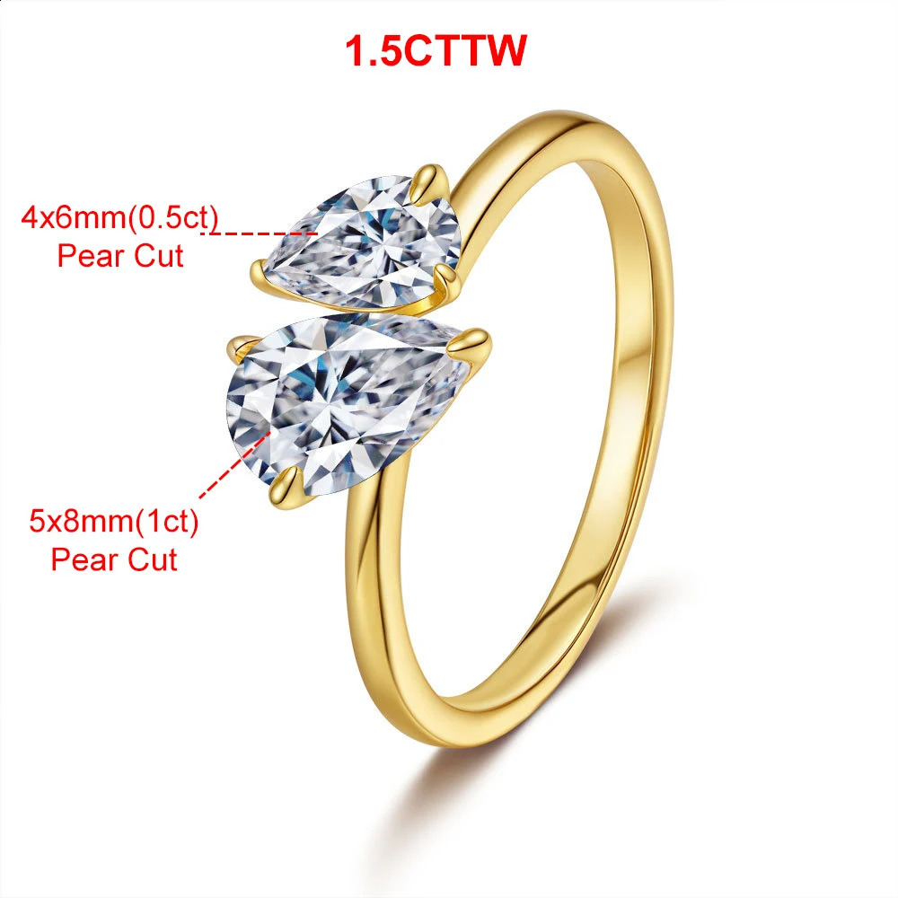 1.5cttw Double Pear Cut Diamond Ring for Women Two Stone Toi Et Moi Wedding Bands 925 Silver 18k Gold Plated Jewelry 250809