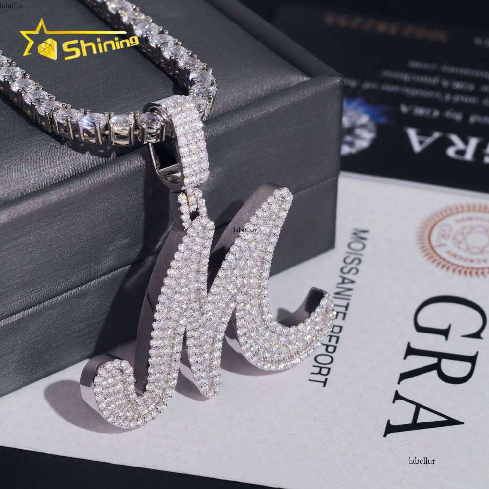 Premium Jewelry Sier Initial M Moissanite Men's Iced Hip-Hop Letter Pendant