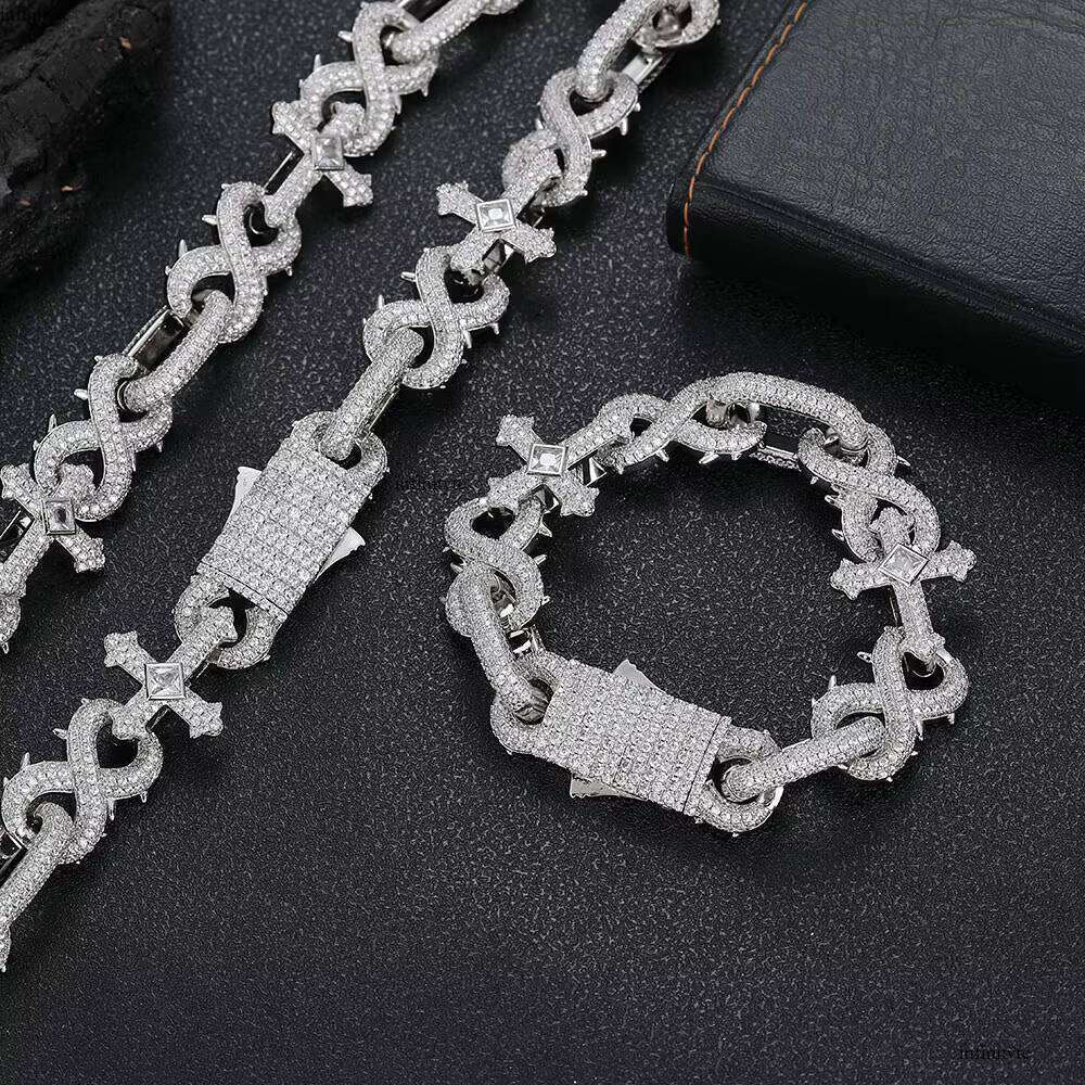 NUOYA Shiny Dia Cross Bracelet Sier Micro Pave Zircon Infinity Iced Miami Cuban Link Hip Hop Fine Chain Bracelets