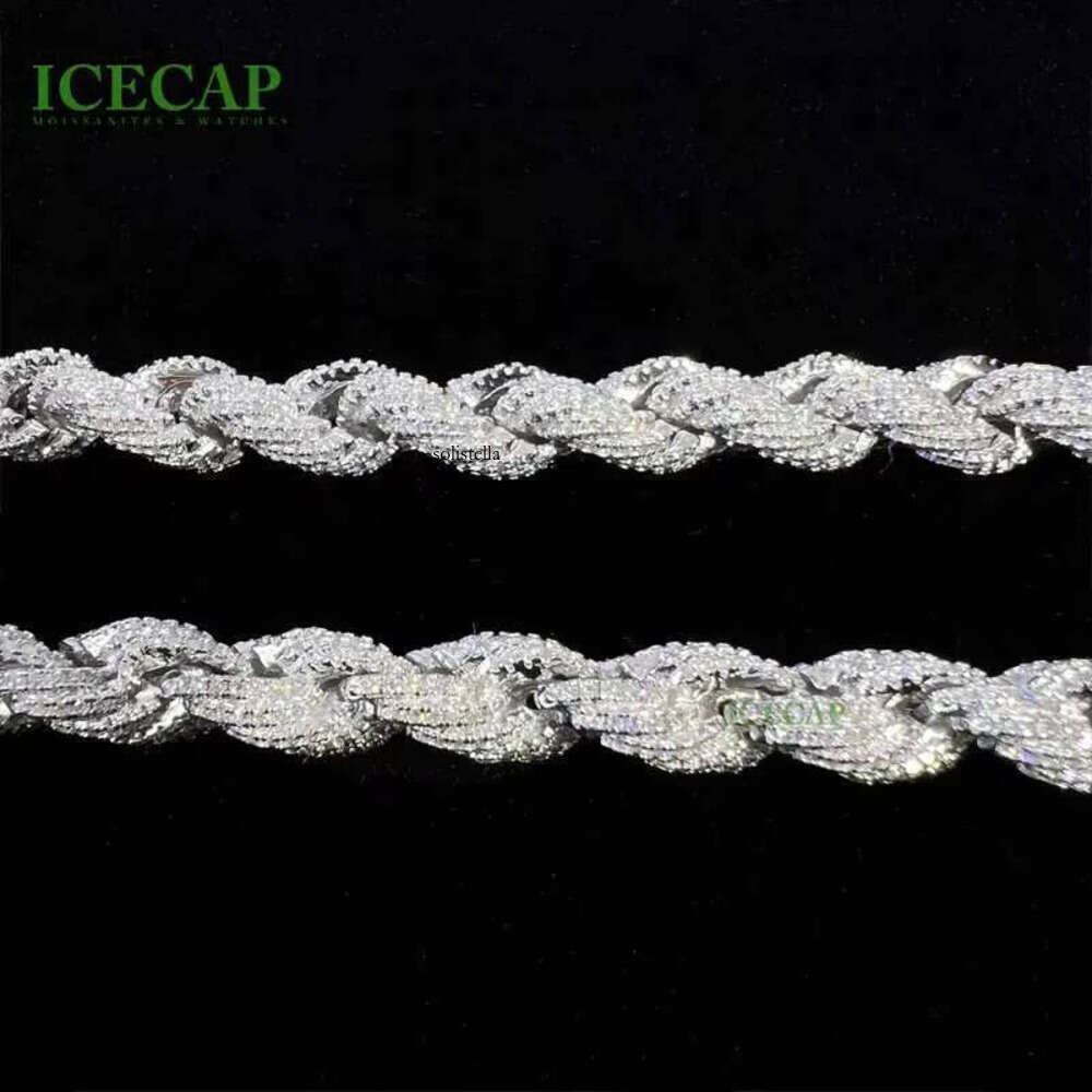 Sier Jewelry 8mm Rope Chain Ice Out Hiphop Men White Gold Color Moissanite Necklace