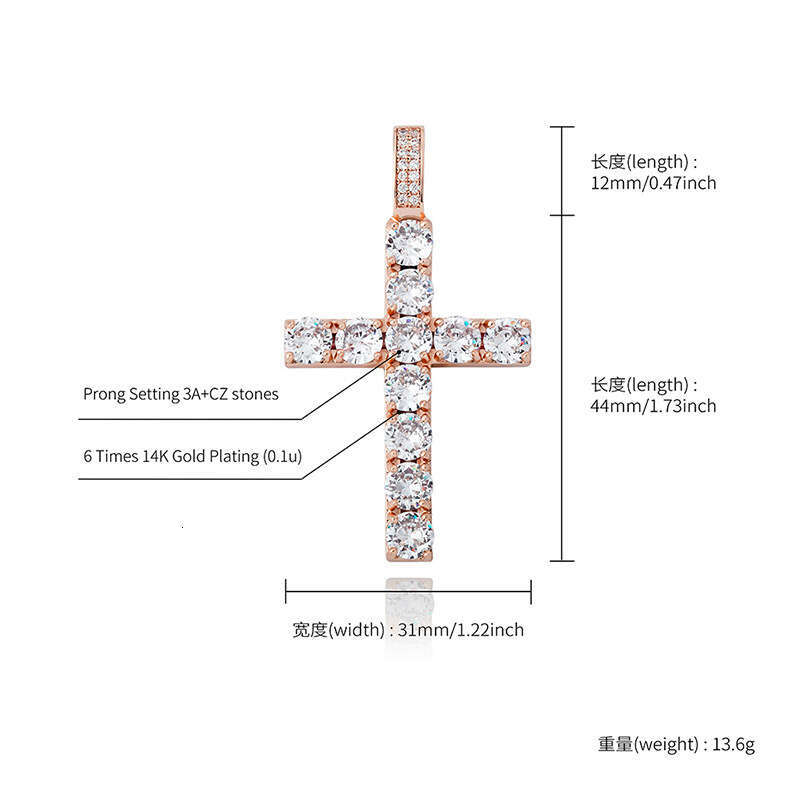 Hip Hop Dia-Encrusted Cross Sterling Silver Pendant for Men, Simple and High-End Twist Chain Necklace