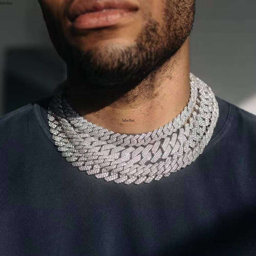 Iced Out Vvs 2 Rows Miami Gold Necklace Sterling Sier Dia Moissanite Cuban Link Chain