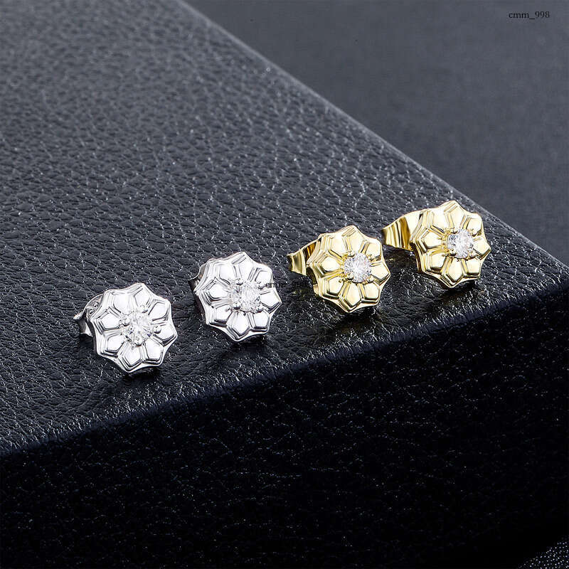 Guochao Tianshan Snow Lotus Moissanite Earrings Live Chinese Style Personality Design Sier Ear Jewelry