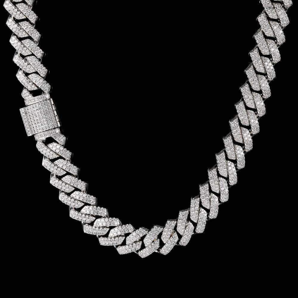 14mm Double Row Moissanite chain Rhombus Cuban Chain Trendy Full Dia Men's Necklace Jewelry
