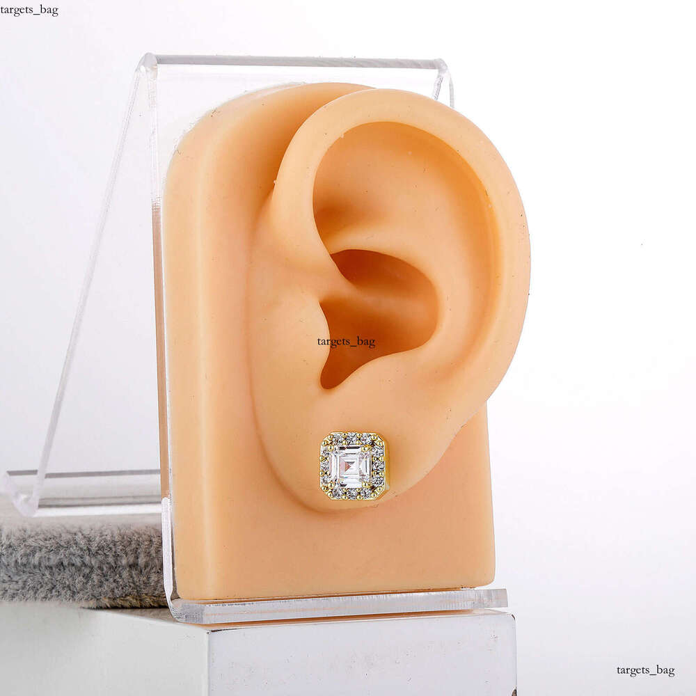 Sier Needle Inlaid Dia Shining Square Simple for Women Light Hip Hop Rock Earrings Versatile Trendy Accessories
