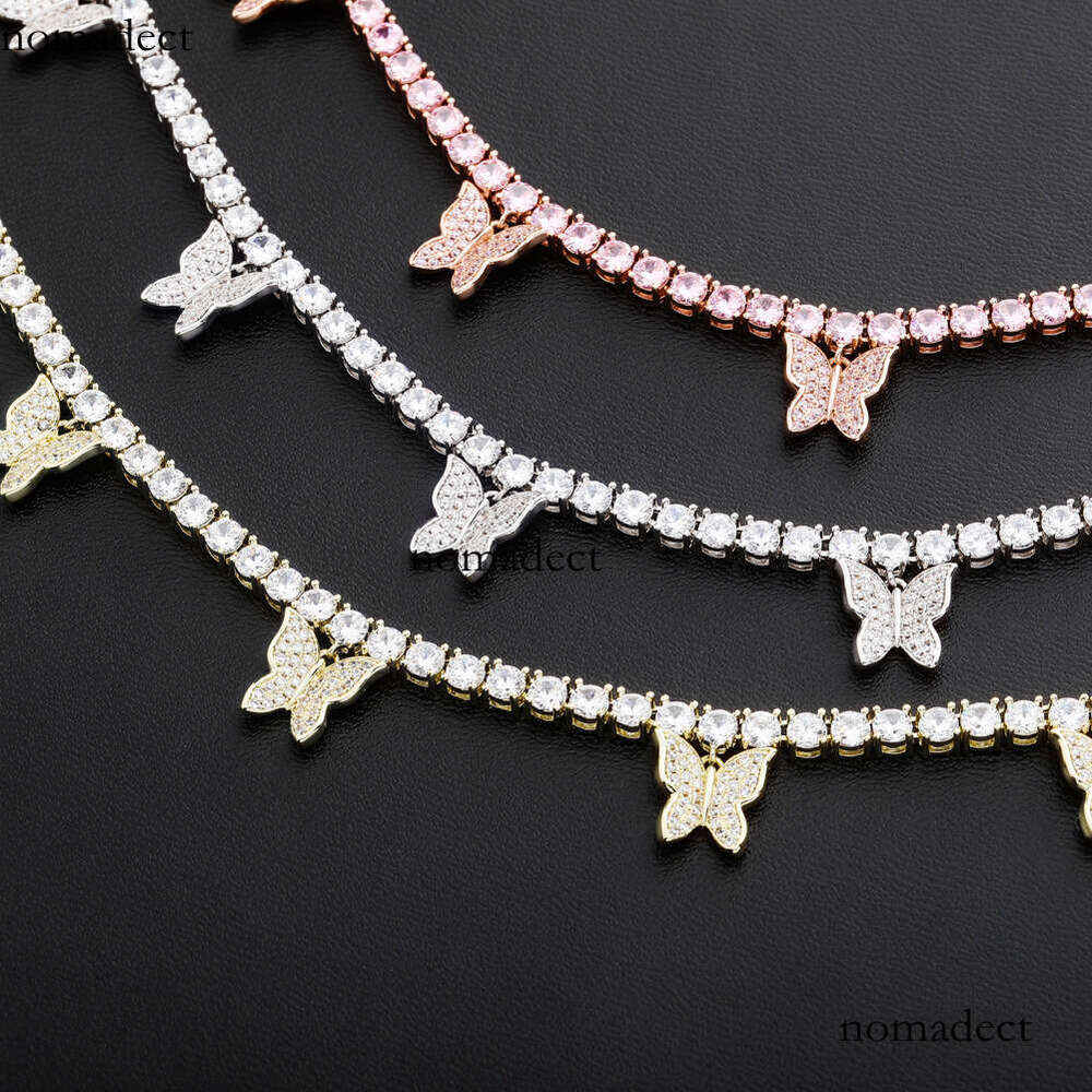 Butterfly Colorful Cuban Chain Full Moissanite chain Hip Hop Trendy Unisex Necklace