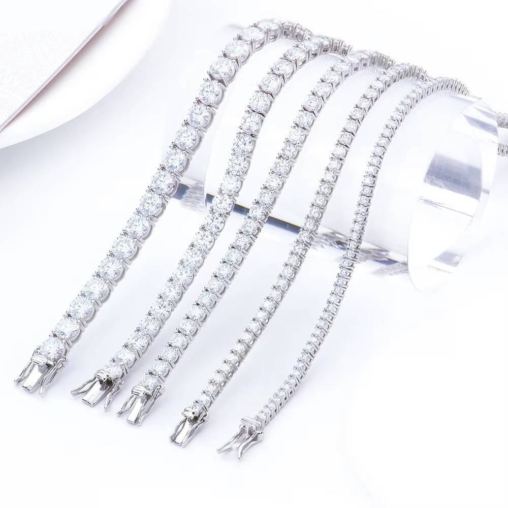 Worldwide Shipping White Gold Sterling Silver Round Brilliant 2-6mm Moissanite Tennis Bracelet Engagement for Man Women