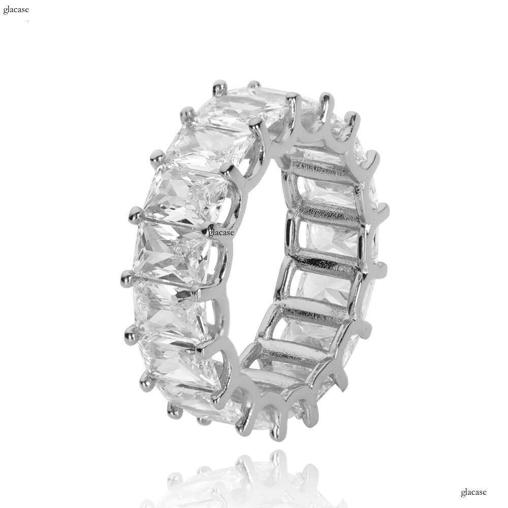 Hip Hop 7mm Single Row Rectangular Zircon Trendy Unisex Ring Versatile Accessory