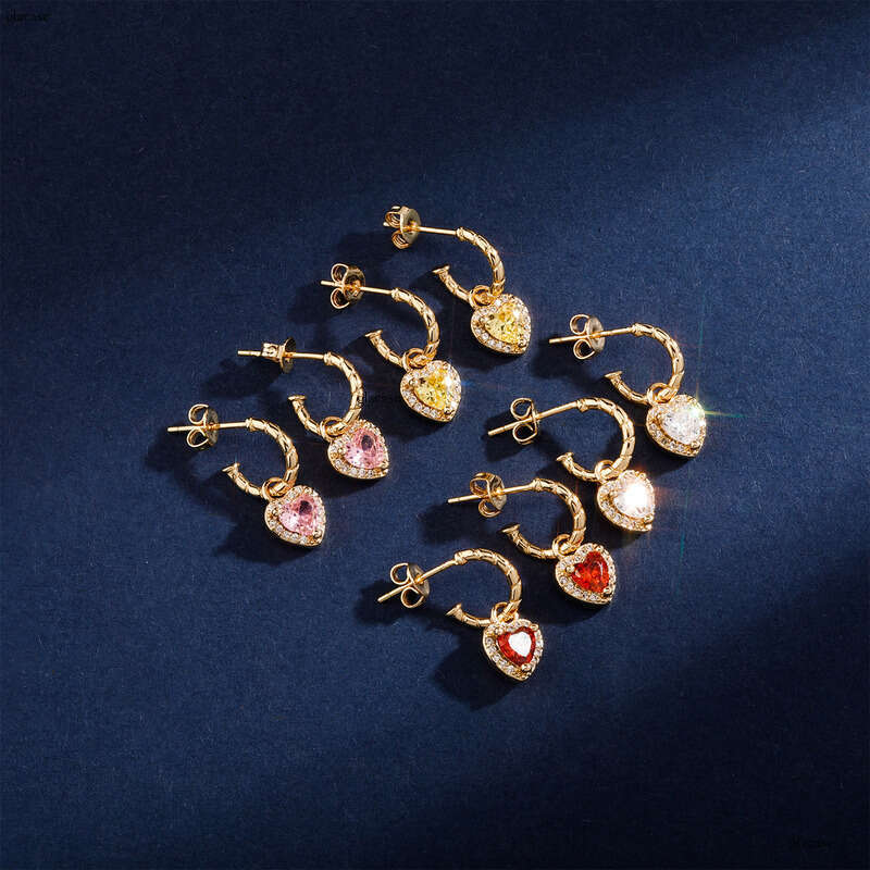 INS New Heart-Shaped Colorful Zircon Simple Fashion Women's Earrings