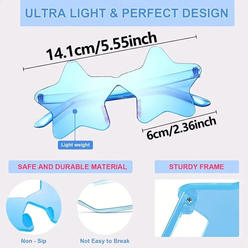 Star Sunglasses Colorful Rimless Star Glasses Transparent Candy Color Sunglass Men Women Po Props Birthday Party Cosplay 250805