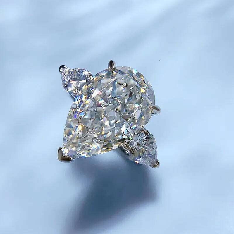 Choucong Pure 100% Sterling Sier Moissanite Dia Jewelry Water Drop 5CT Gemstones Party Women Eternity Engagement Band Ring Gift