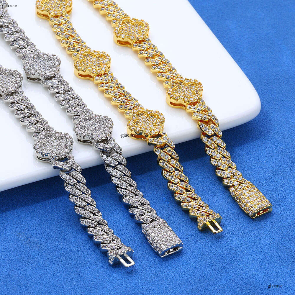 Hip Hop Iced Out VVS Moissanite Four-Leaf Clover Cuban Chain Men's Necklace Trendy Jewelry