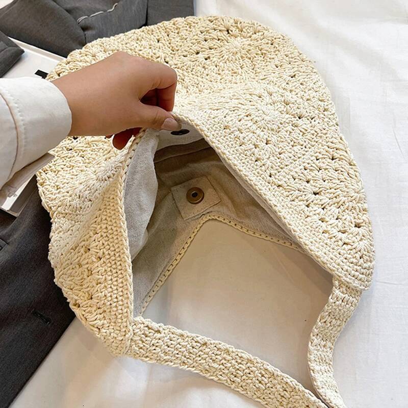 Summer Straw for Women Underarm Shoulder Bags Woven Top Handle Hollow Raffia Crochet Beach Bag Casual Handbags