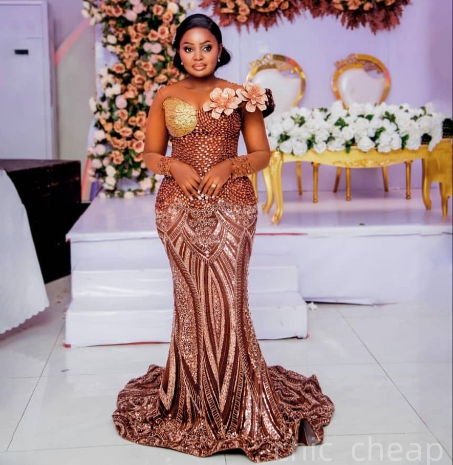 Mermaid Chocolate Prom Dresses 2025 Crystals Flowers Sheer Neck Evening Formal Party Second Birthday Engagement Gowns Plus Size Dress For Special Occa