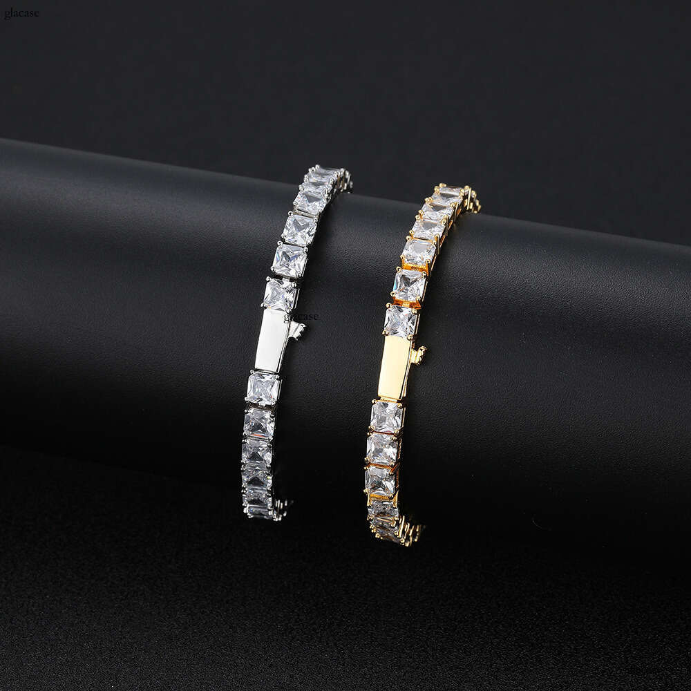 5.5mm Zircon Bracelet Spring Buckle Square Tennis Chain High-end Hip-hop Jewelry Accessories