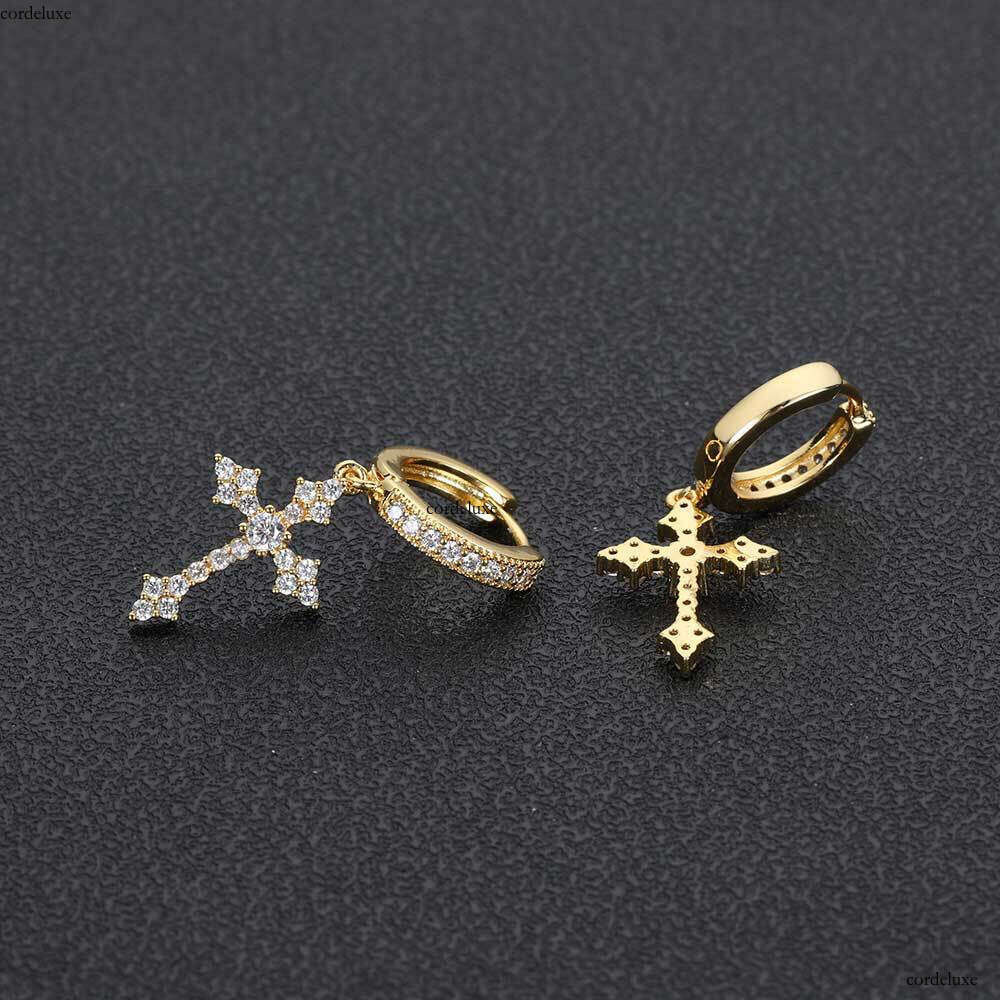 New Cross Micro Pave Zircon Hiohop Earrings Personality Rap Accessories
