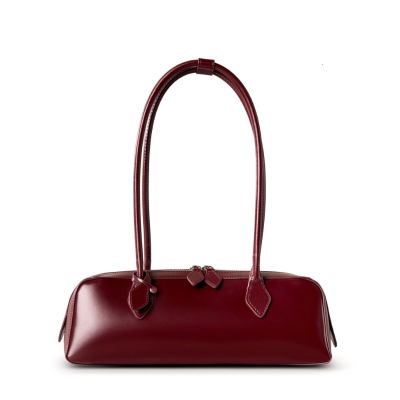 Women's New Korean Niche Design Single Shoulder Large Capacity Cowhide Underarm Long Red Baguette Bag For Women