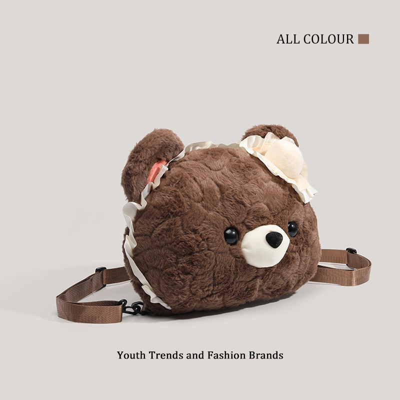 Cute Bear Big Head Plush Toy Backpack for Girls Lolita Style ddmymoon