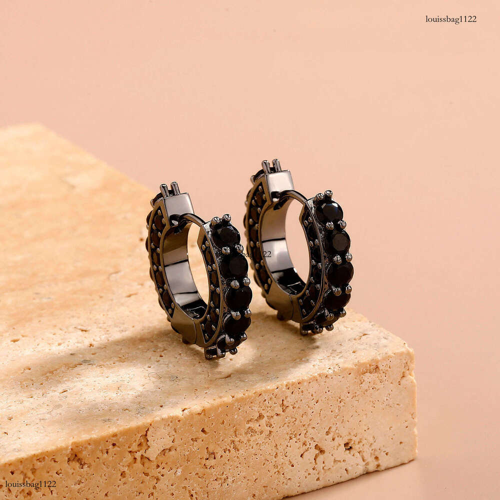 Sterling Silver Inlaid Black Dia Hoop Personality Female Niche Design High-end Light Earrings