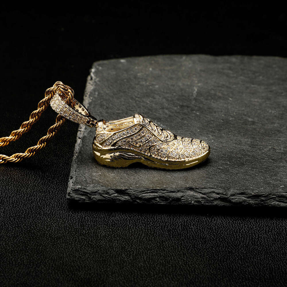 Dewu Same Style Gold Australian Full Moissanite chain Shoe Pendant Creative Trendy Unisex Sneaker Necklace