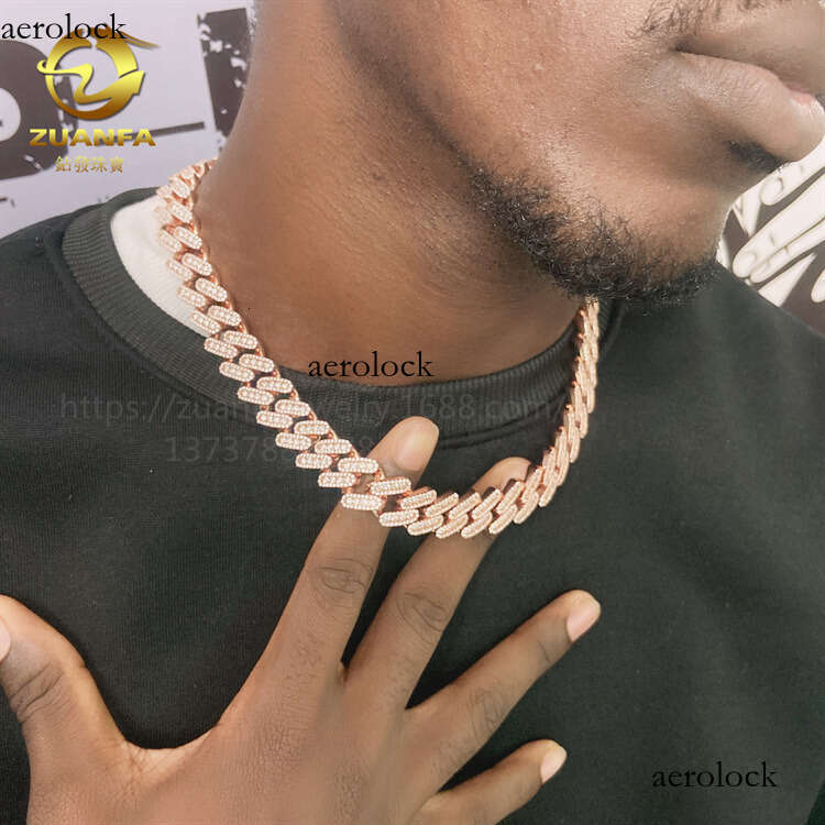 15mm Full Inlaid Moissanite Iced Out VVS Cuban Chain Hip Hop Trendy Brand Necklace